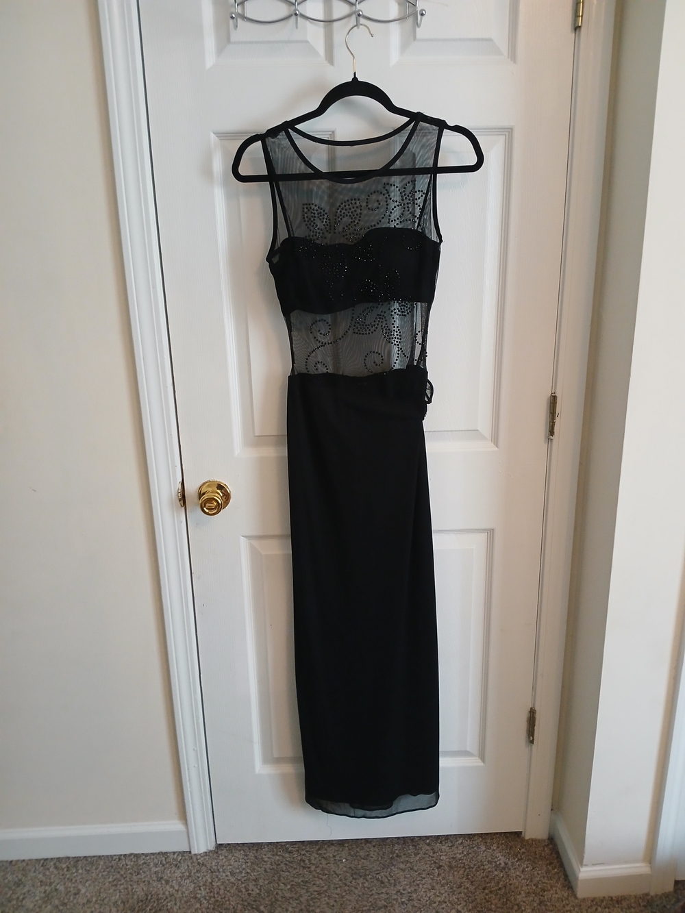 Elegant Black Evening Dress with Sheer Embellished Bodice